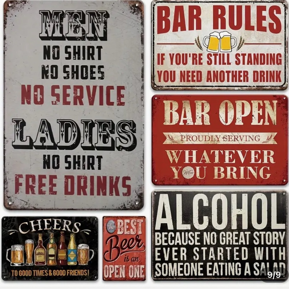 Tin Bar signs  6 piece